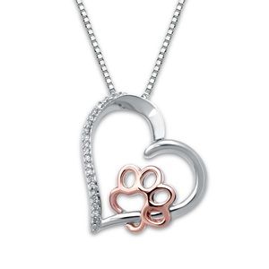 Diamond Paw Print Necklace Sterling Silver